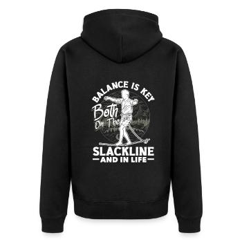 Balance is key, both on the slackline and in life - Unisex Premium Organic Zip Hoodie - black - Back - Nico (187cm)