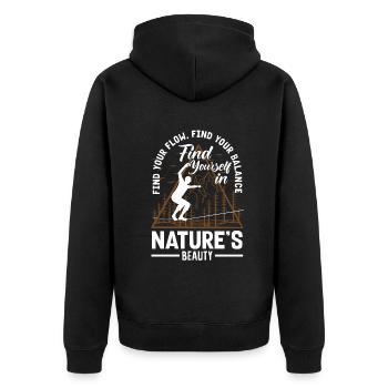 Find your flow, find your balance, find yourself - Unisex Premium Organic Zip Hoodie - black - Back - Nico (187cm)