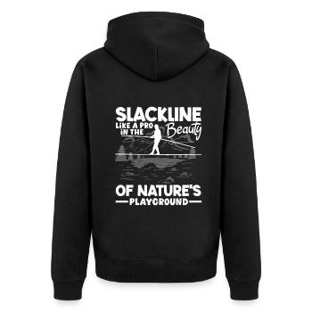 Slackline like a pro, in the beauty of nature's - Unisex Premium Organic Zip Hoodie - black - Back - Nico (187cm)