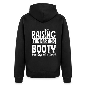 Raising the Bar and Booty, One Rep at a Time - Unisex Premium Bio Zip Hoodie - Schwarz - Hinten - Nico (187cm)