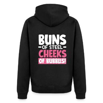 Buns of Steel, Cheeks of Bubbles! - Unisex Premium Bio Zip Hoodie - Schwarz - Hinten - Nico (187cm)