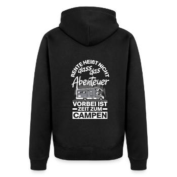 Rente heißt Zeit zum Campen - Unisex Premium Bio Zip Hoodie - Schwarz - Hinten - Nico (187cm)