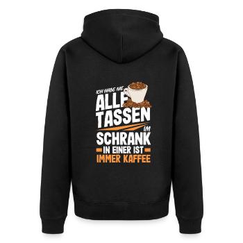 Ich habe nicht alle Tassen in Schrank aber immer - Unisex Premium Bio Zip Hoodie - Schwarz - Hinten - Nico (187cm)