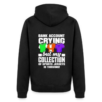 Bank Account Crying, Sports Jersey Collection - Unisex Premium Bio Zip Hoodie - Schwarz - Hinten - Nico (187cm)