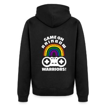 Game on, rainbow warriors! Gay Lesbian Pride - Unisex Premium Bio Zip Hoodie - Schwarz - Hinten - Nico (187cm)