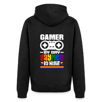 Gamer le jour Gaymer la nuit Rainbow Pride LGBTQ+ - Veste à capuche bio Premium Unisexe - noir - Dos - Nico (187cm)