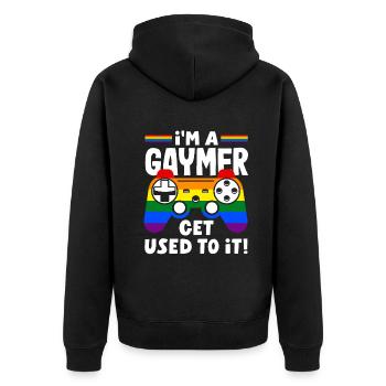 Je suis gaymer, habituez-vous ! LGBTQ+ - Veste à capuche bio Premium Unisexe - noir - Dos - Nico (187cm)