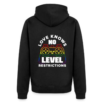 Love knows no level restrictions LGBTQ+ Gamer - Unisex Premium Bio Zip Hoodie - Schwarz - Hinten - Nico (187cm)