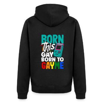 Né ce gay né à Gayme - Veste à capuche bio Premium Unisexe - noir - Dos - Nico (187cm)