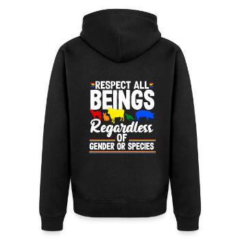 Respect all beings, regardless of gender or - Unisex Premium Bio Zip Hoodie - Schwarz - Hinten - Nico (187cm)