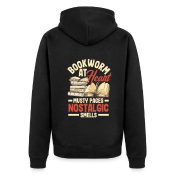 Bookworm at Heart Musty Pages Nostalgic Smells - Unisex Premium Organic Zip Hoodie - black - Back - Nico (187cm)
