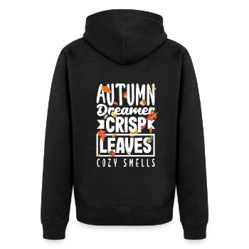 Autumn Dreamer Crisp Leaves Cozy Smells Fall - Unisex Premium Organic Zip Hoodie - black - Back - Nico (187cm)