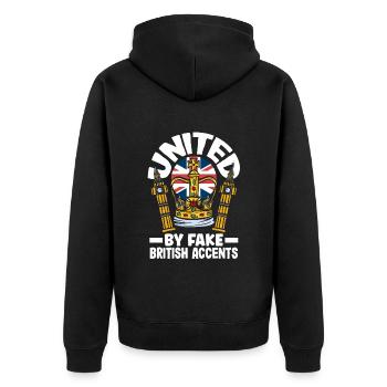 United by Fake British Accents - Unisex Premium Organic Zip Hoodie - black - Back - Nico (187cm)