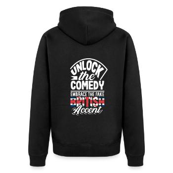 Déverrouillez la comédie Adoptez le faux accent britannique - Veste à capuche bio Premium Unisexe - noir - Dos - Nico (187cm)