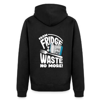 From Fridge to Fork, Waste No More! Mindful - Unisex Premium Bio Zip Hoodie - Schwarz - Hinten - Nico (187cm)