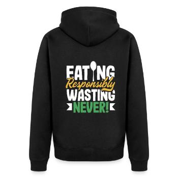 Eating Responsibly, Wasting Never! Mindful - Unisex Premium Bio Zip Hoodie - Schwarz - Hinten - Nico (187cm)