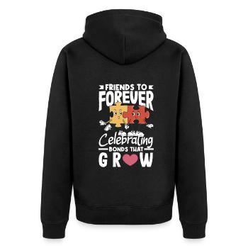Friends to Forever Celebrating Bonds That Grow - Unisex Premium Organic Zip Hoodie - black - Back - Nico (187cm)