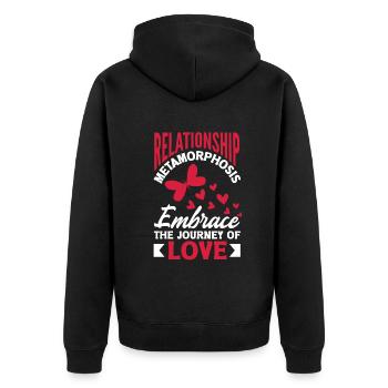 Relationship Metamorphosis Embrace the Journey of - Unisex Premium Bio Zip Hoodie - Schwarz - Hinten - Nico (187cm)
