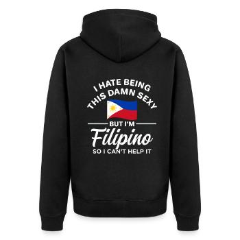Heiße philippinische Witze für philippinische - Unisex Premium Bio Zip Hoodie - Schwarz - Hinten - Nico (187cm)