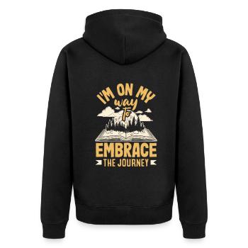 I'm on my way to embrace the journey - Unisex Premium Organic Zip Hoodie - black - Back - Nico (187cm)