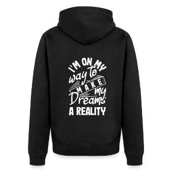 I'm on my way to make my dreams a reality - Unisex Premium Bio Zip Hoodie - Schwarz - Hinten - Nico (187cm)