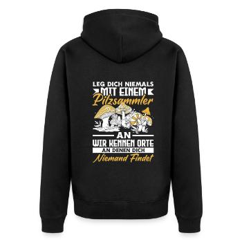 Pilzsammler Pilze sammeln Schwammerlsuche - Unisex Premium Bio Zip Hoodie - Schwarz - Hinten - Nico (187cm)
