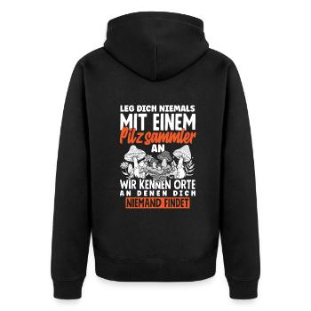 Pilzsammler Pilze sammeln Schwammerlsuche - Unisex Premium Bio Zip Hoodie - Schwarz - Hinten - Nico (187cm)