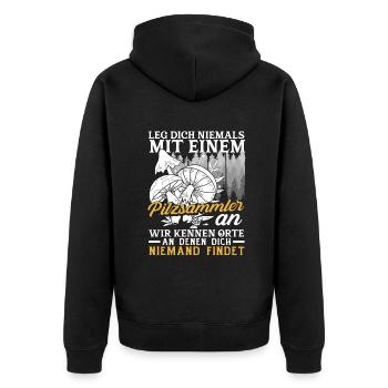 Pilzsammler Pilze sammeln Schwammerlsuche - Unisex Premium Bio Zip Hoodie - Schwarz - Hinten - Nico (187cm)