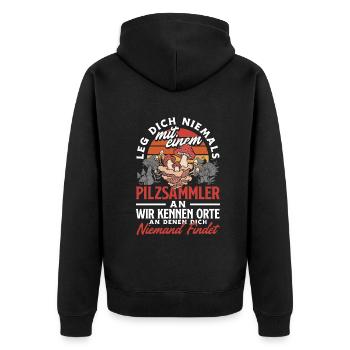 Pilzsammler Pilze sammeln Schwammerlsuche - Unisex Premium Bio Zip Hoodie - Schwarz - Hinten - Nico (187cm)