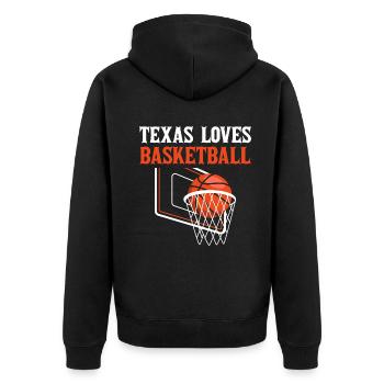 Texas basketball design for proud Texas fans - Unisex Premium Organic Zip Hoodie - black - Back - Nico (187cm)