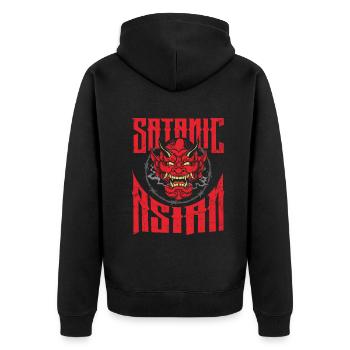 Satanic Asian Pentagram Proud Asian Occult - Unisex Premium Bio Zip Hoodie - Schwarz - Hinten - Nico (187cm)