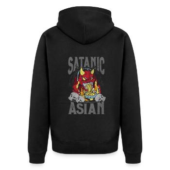 Satanic Asian Pentagram Proud Asian Occult - Unisex Premium Bio Zip Hoodie - Schwarz - Hinten - Nico (187cm)