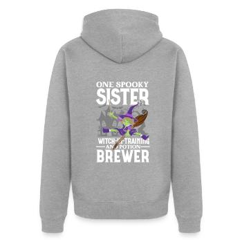 One Spooky Sister Retro Halloween Costume - Unisex Premium Bio Zip Hoodie - Grau meliert - Hinten - Nico (187cm)