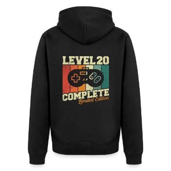20 Geburtstag Geschenk Level 20 Complete - Unisex Premium Bio Zip Hoodie - Schwarz - Hinten - Nico (187cm)