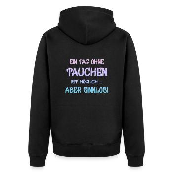 tauchen, spruch für taucher - Unisex Premium Bio Zip Hoodie - Schwarz - Hinten - Nico (187cm)