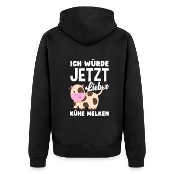 Ich Würde Jetzt Lieber Kühe Melken Kuh Bauer - Unisex Premium Bio Zip Hoodie - Schwarz - Hinten - Nico (187cm)