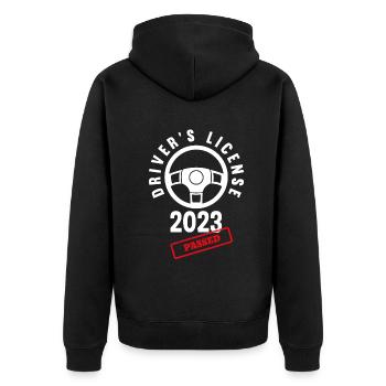 Driver's License Passed Gift - Unisex Premium Organic Zip Hoodie - black - Back - Nico (187cm)