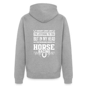 Pferderennen - Unisex Premium Bio Zip Hoodie - Grau meliert - Hinten - Nico (187cm)