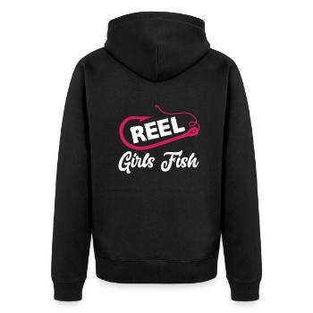 Fun Fishing Angler Fisherman Gift - Unisex Premium Organic Zip Hoodie - black - Back - Nico (187cm)