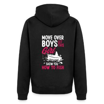 Fun Fishing Angler Fisherman Gift - Unisex Premium Organic Zip Hoodie - black - Back - Nico (187cm)