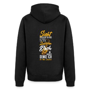 Lustiges Saxophon Geschenk - Unisex Premium Bio Zip Hoodie - Schwarz - Hinten - Nico (187cm)