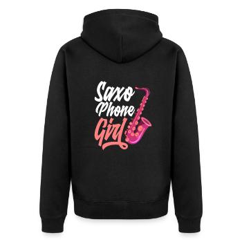 Saxophon Mädchen Jazz Saxophone Girl - Unisex Premium Bio Zip Hoodie - Schwarz - Hinten - Nico (187cm)