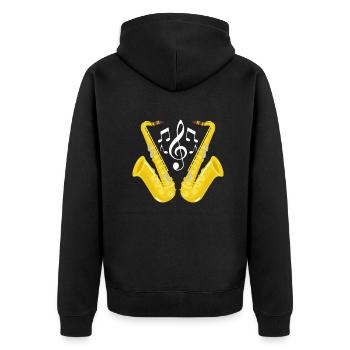 Saxophon Jazz - Unisex Premium Bio Zip Hoodie - Schwarz - Hinten - Nico (187cm)