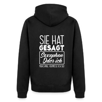 Lustiges Saxophon Spieler Saxophonist Geschenk - Unisex Premium Bio Zip Hoodie - Schwarz - Hinten - Nico (187cm)
