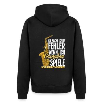 Lustiges Saxophon Geschenk - Unisex Premium Bio Zip Hoodie - Schwarz - Hinten - Nico (187cm)