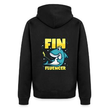 Influencer Hai Finfluencer - Unisex Premium Bio Zip Hoodie - Schwarz - Hinten - Nico (187cm)