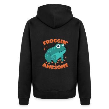 Frosch Wortwitz - Unisex Premium Bio Zip Hoodie - Schwarz - Hinten - Nico (187cm)