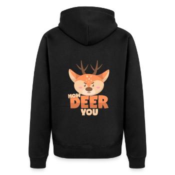 Reh: How Deer You - Unisex Premium Bio Zip Hoodie - Schwarz - Hinten - Nico (187cm)