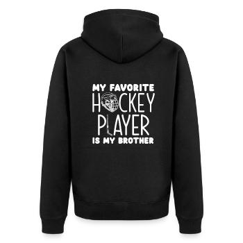 Lustiges Eishockey Hockey Geschenk Geschenkidee - Unisex Premium Bio Zip Hoodie - Schwarz - Hinten - Nico (187cm)