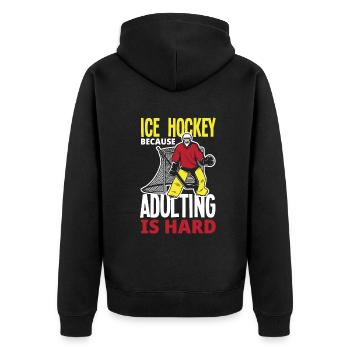 Lustiges Eishockey Hockey Geschenk Geschenkidee - Unisex Premium Bio Zip Hoodie - Schwarz - Hinten - Nico (187cm)